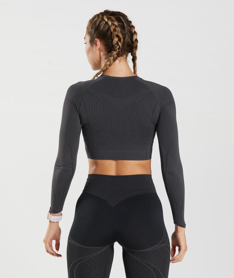 Women's Gymshark Apex Seamless Cropped Tops Black | CA 57N063